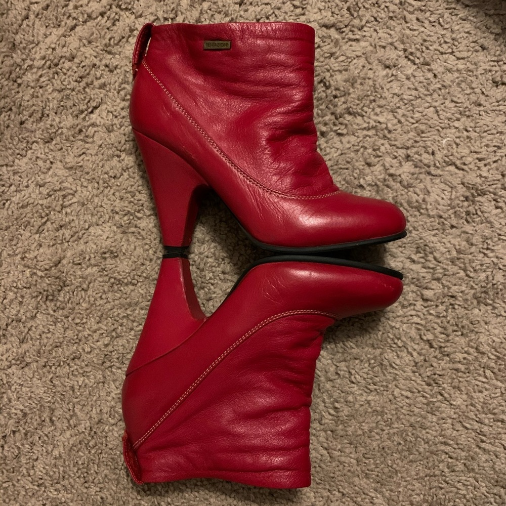 Red Leather Booties Vintage